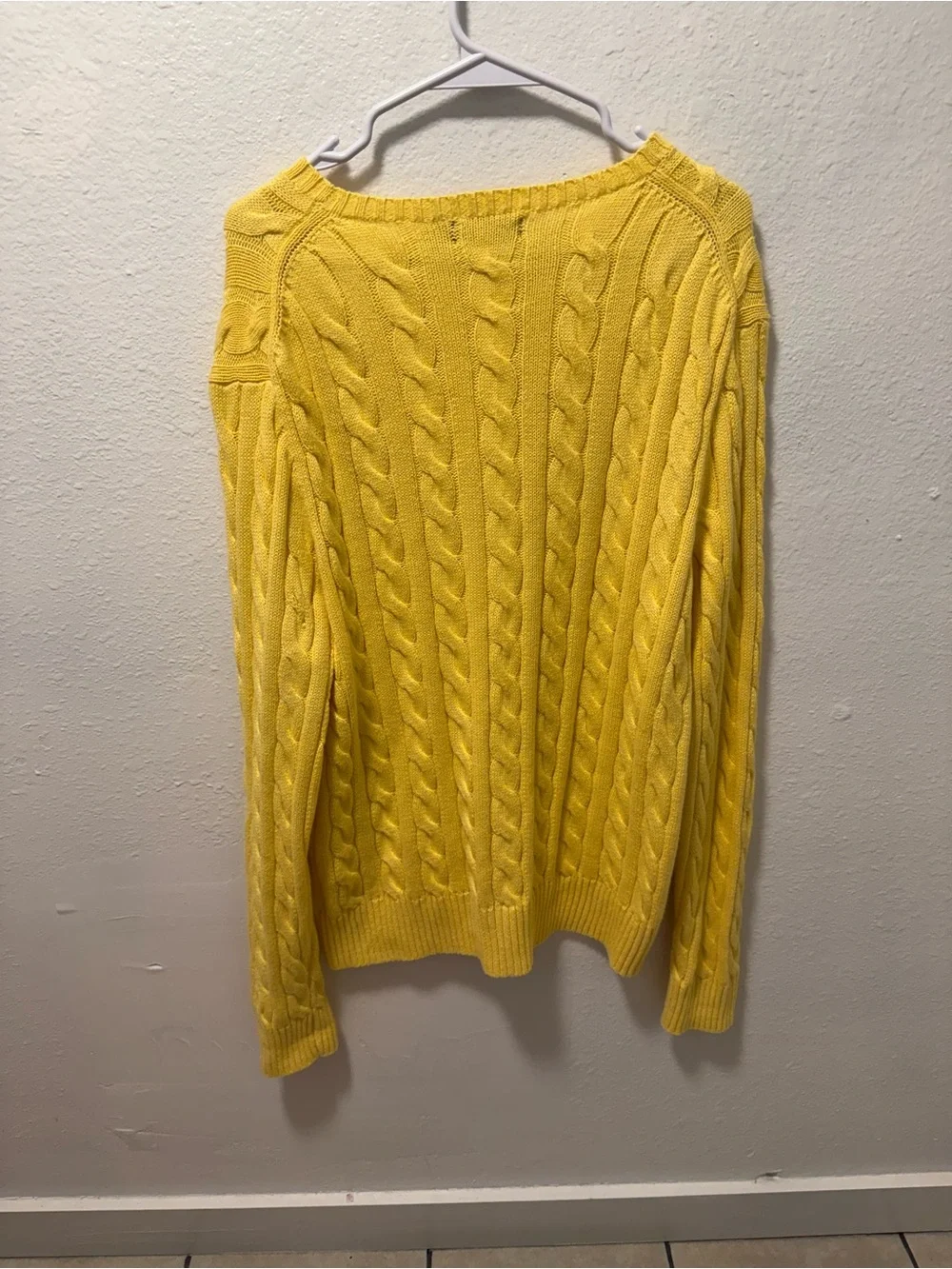 Polo Ralph Lauren Yellow Cable Knit Crewneck Sweater with Classic Blue Pony Logo